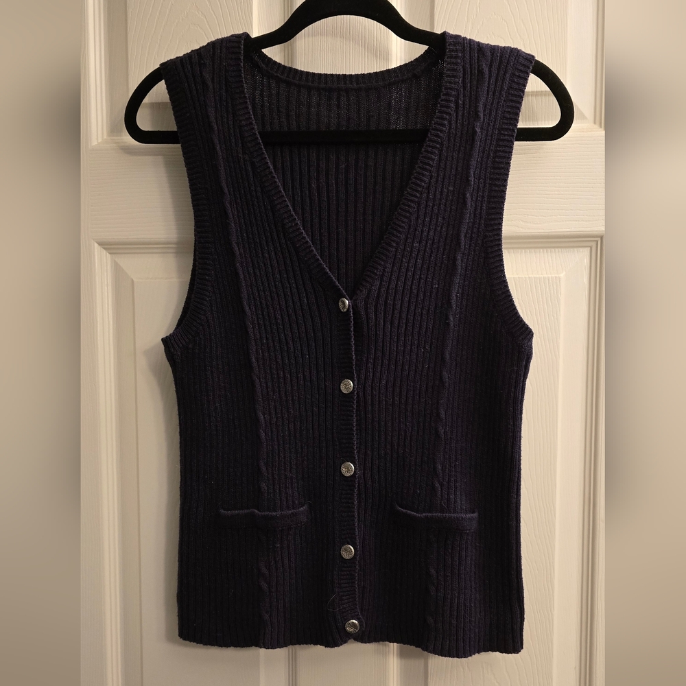 Sag Harbor Navy Button-Up Sweater Vest. SP